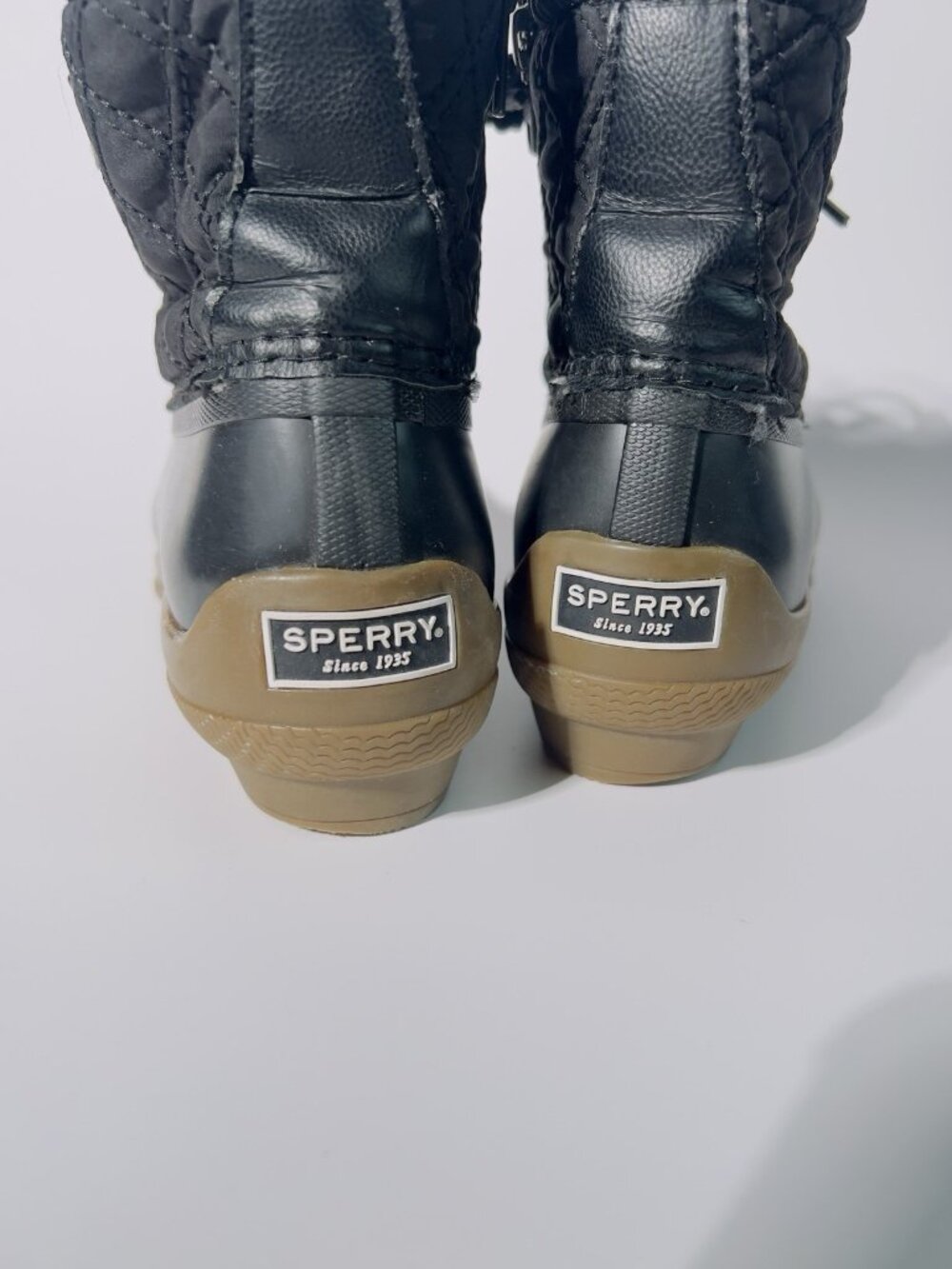 Womens 7 M Sperry Saltwater Quilted Duck Boots Black Waterproof Lace-Up Side Zip - Picture 7 of 15
